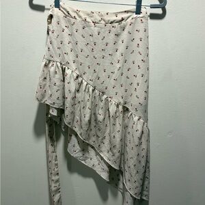 3/$30 Zaful Floral Ruffle Wrap Mini Skirt Cream & Red Roses - Small